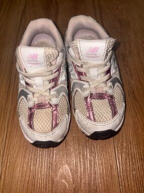 New Balance Kids White & Pink Athletic Sneakers